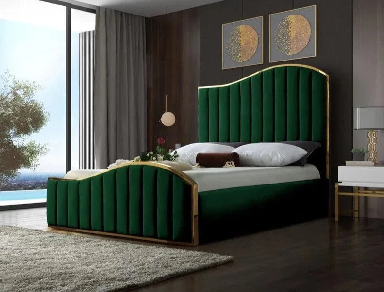 High Quality Luxe Wood Golden wave Bed with semi firm mattress