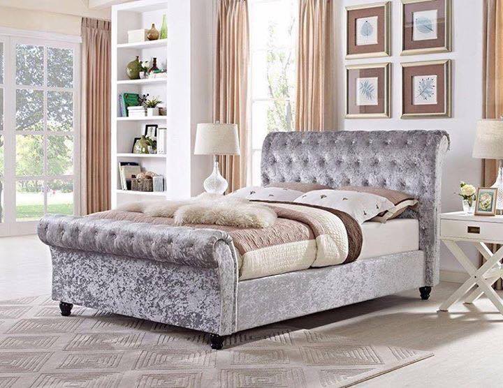 High Quality Luxe Wood Sleigh Bed with semi firm mattress