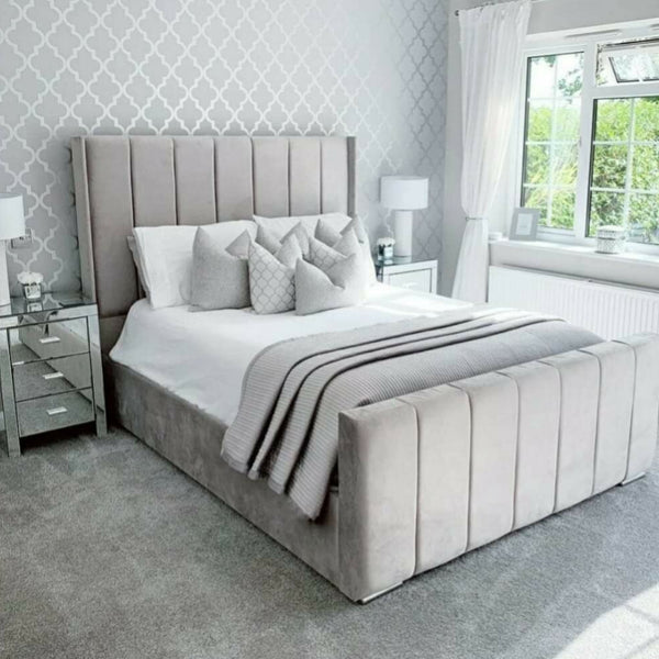 High Quality Luxe Wood WingBack Panel Line Bed with semi firm mattress