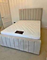 High Quality Luxe Wood Panel Line Bed with semi firm mattress